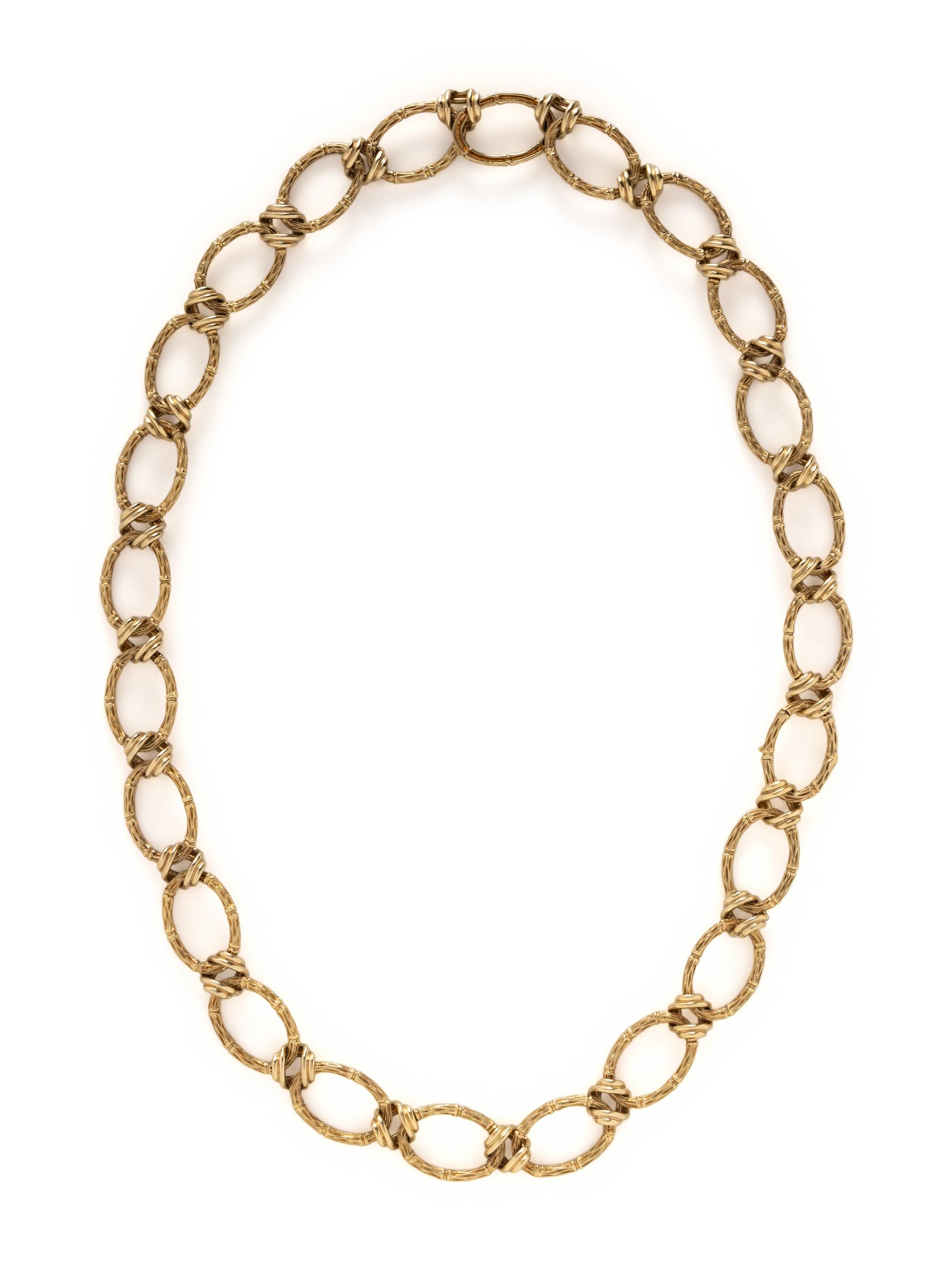 HAMMERMAN BROTHERS, YELLOW GOLD BAMBOO LINK LONG CHAIN