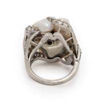 Ruser, Diamond, Baroque Cultured Pearl, and Platinum Ring