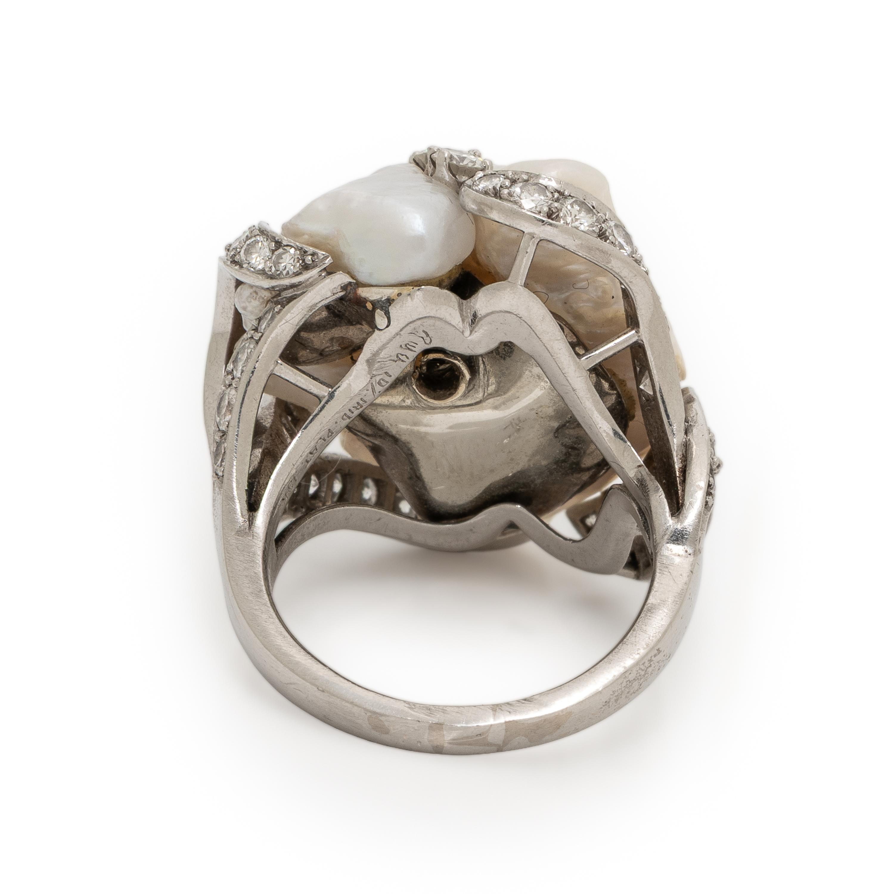 Ruser, Diamond, Baroque Cultured Pearl, and Platinum Ring
