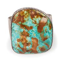 A Large Sterling Silver and Blue Gem Turquoise Cuff Bracelet
