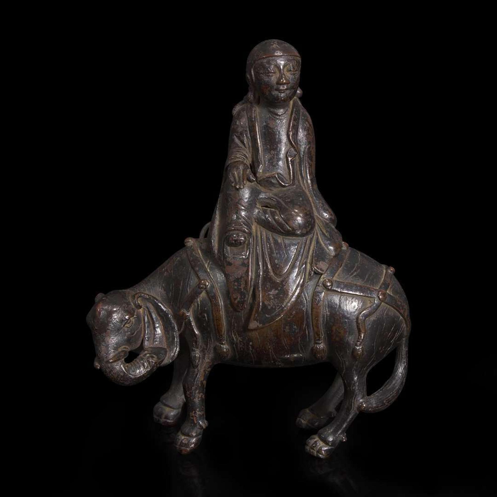 A patinated bronze "Immortal and Elephant" censer 仙人骑象铜炉 18th century or earlier ???????
