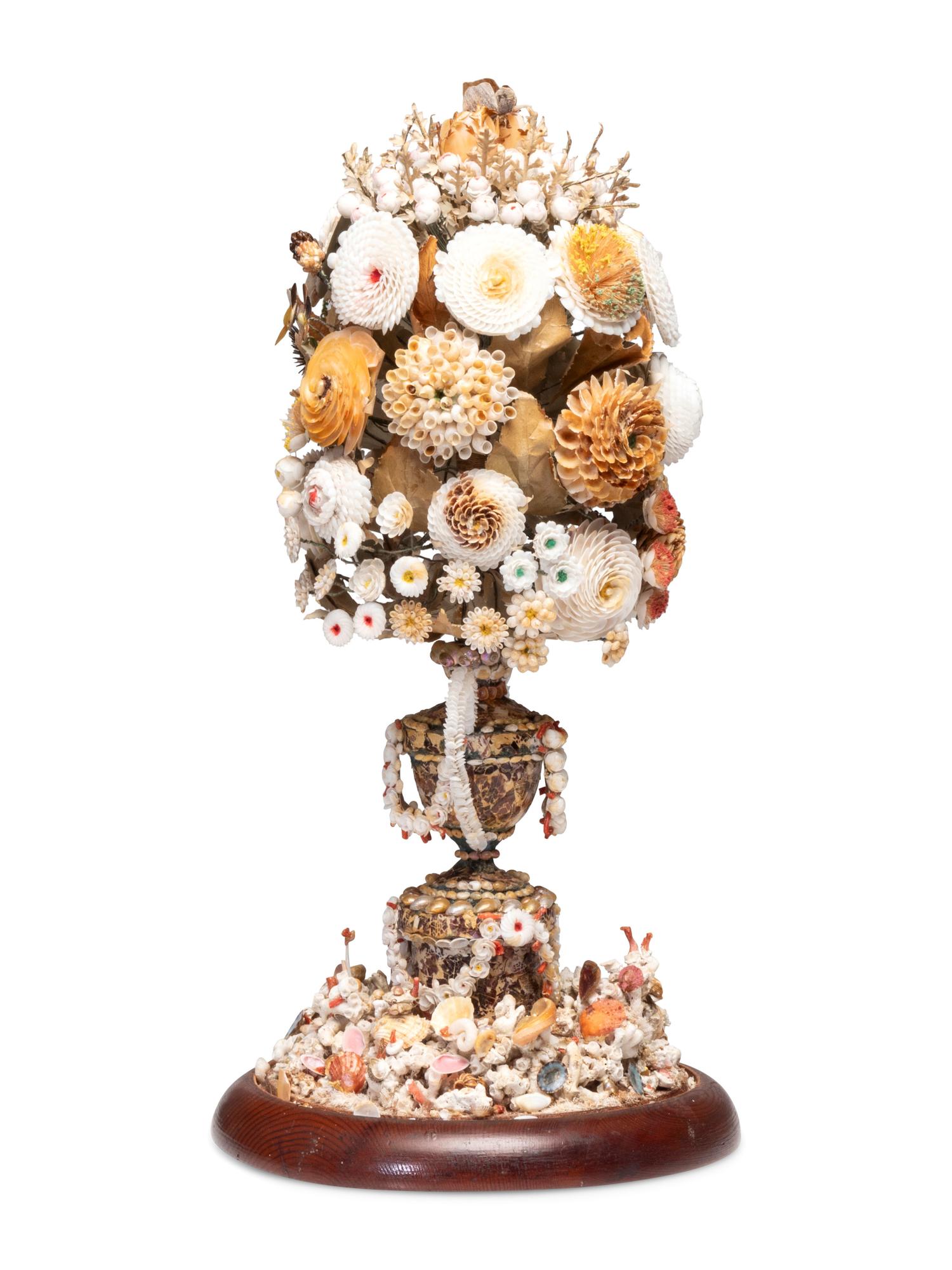 A Victorian Shell Encrusted Bouquet of Flowers