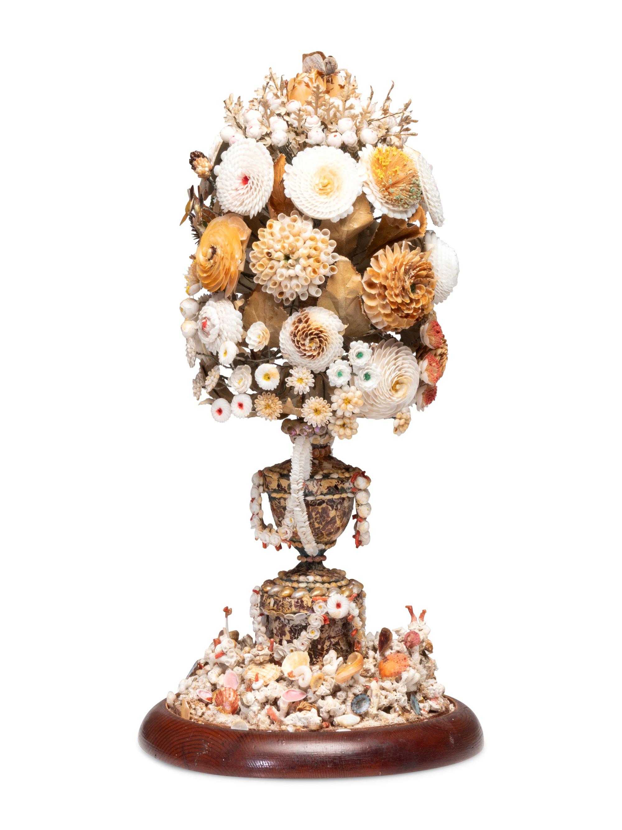 A Victorian Shell Encrusted Bouquet of Flowers