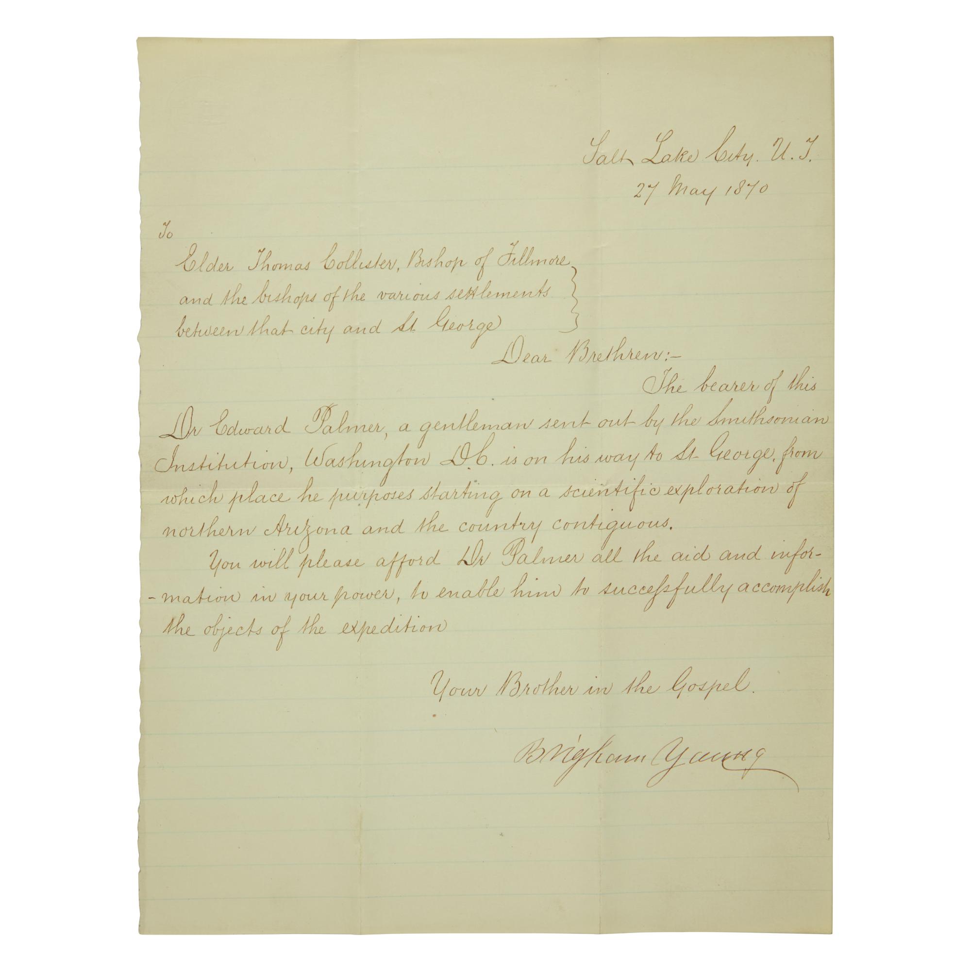 [Mormonism] Young, Brigham. Autograph Letter, signed