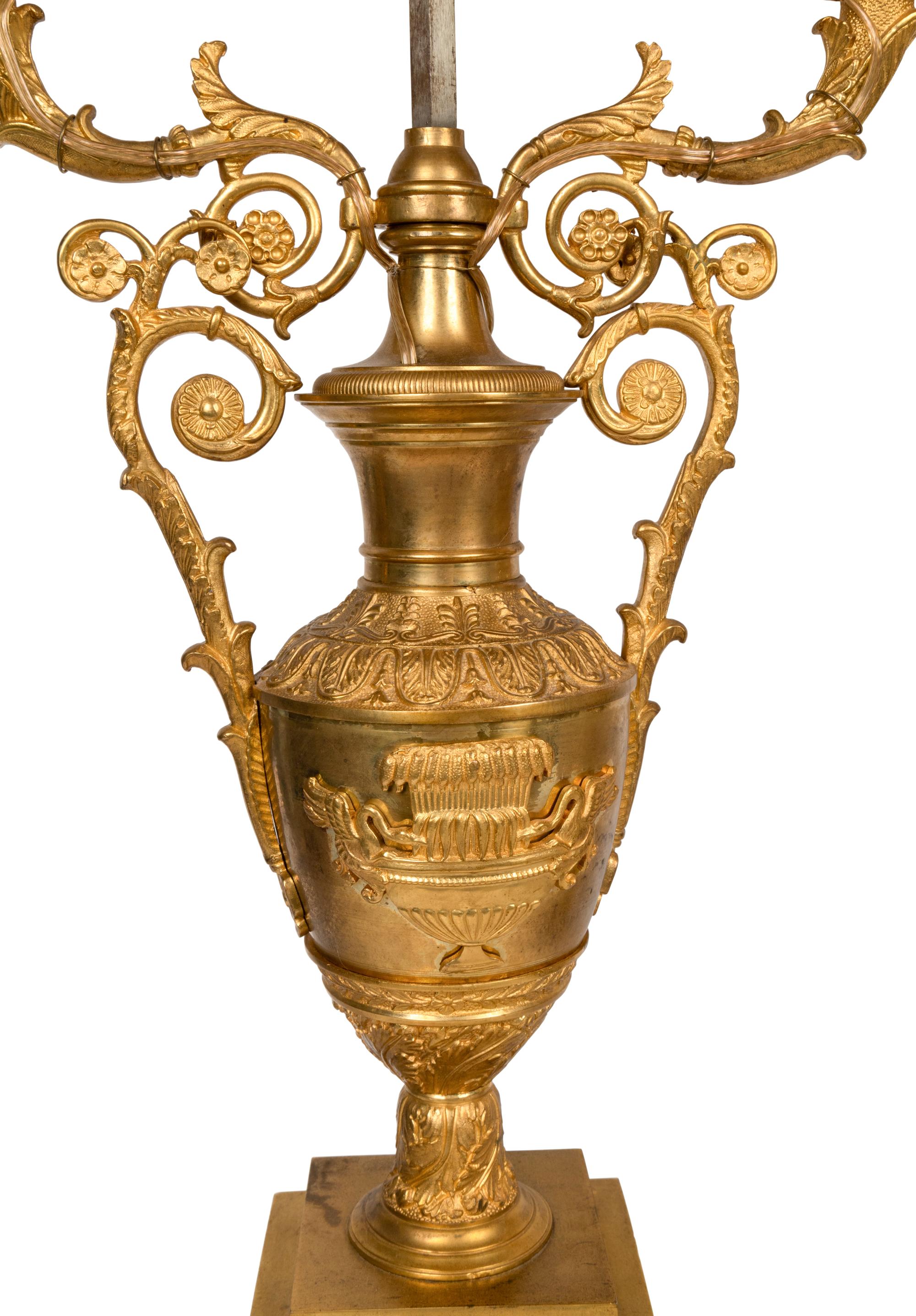 A Pair of Louis Philippe Gilt Bronze Urn-Form Candelabra