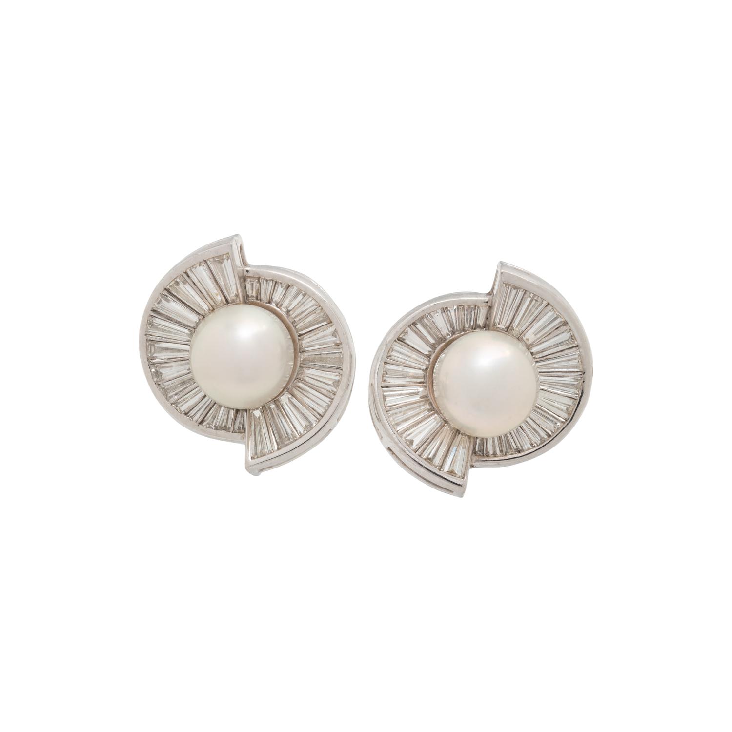 CULTURED SOUTH SEA PEARL AND DIAMOND EARCLIPS