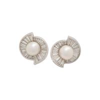 CULTURED SOUTH SEA PEARL AND DIAMOND EARCLIPS