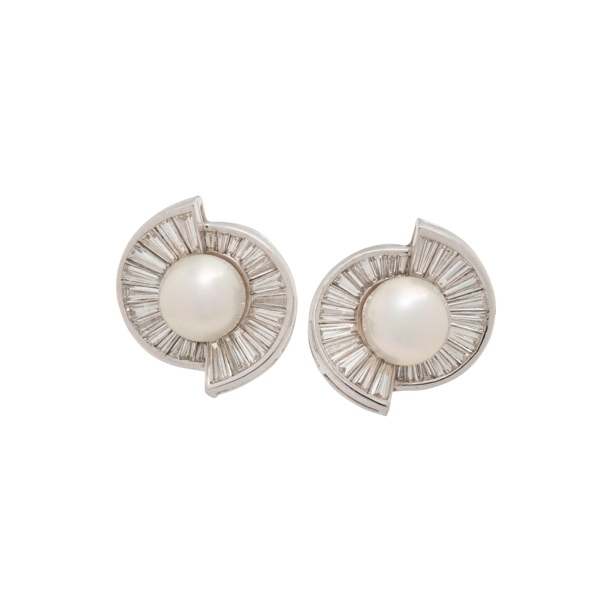 CULTURED SOUTH SEA PEARL AND DIAMOND EARCLIPS
