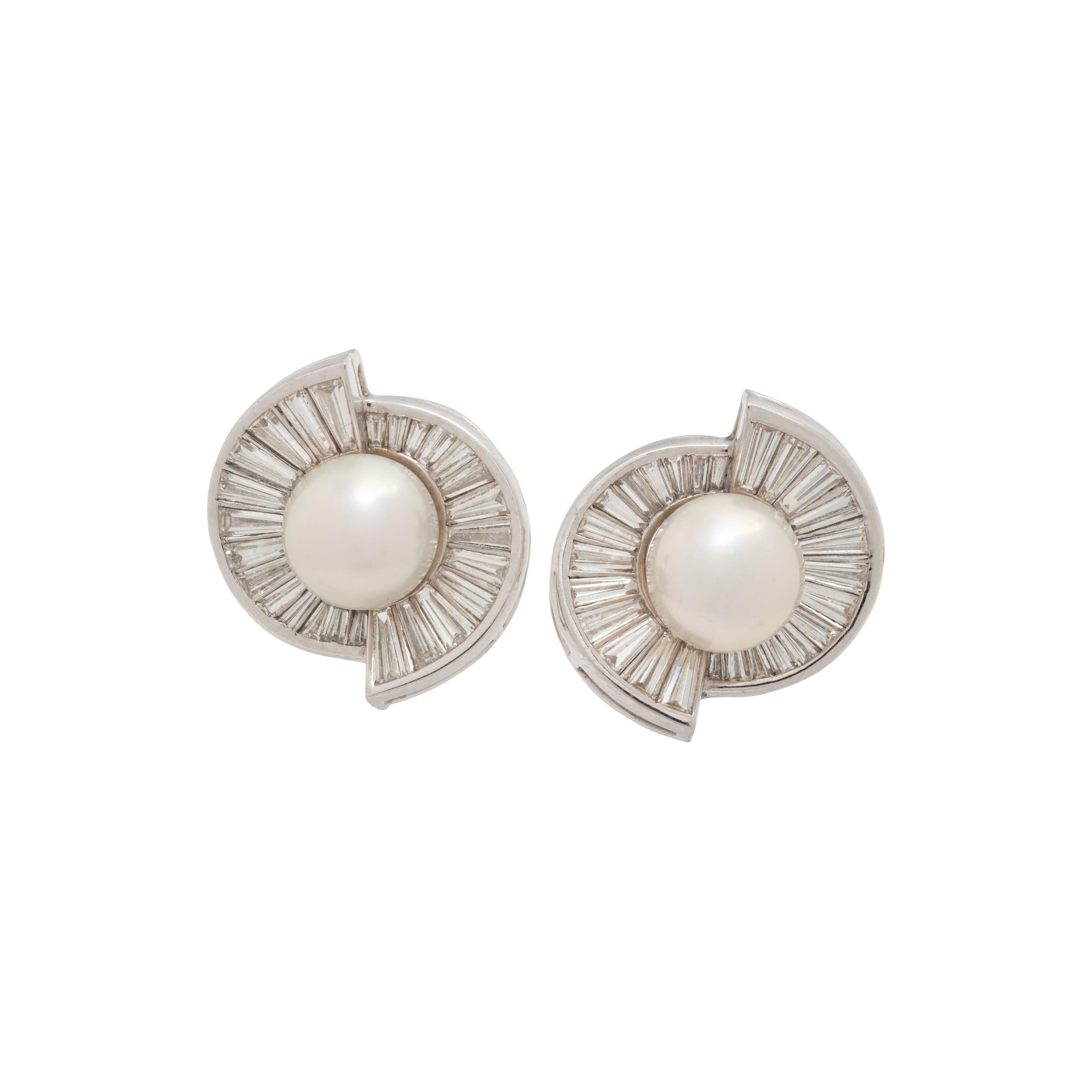 CULTURED SOUTH SEA PEARL AND DIAMOND EARCLIPS