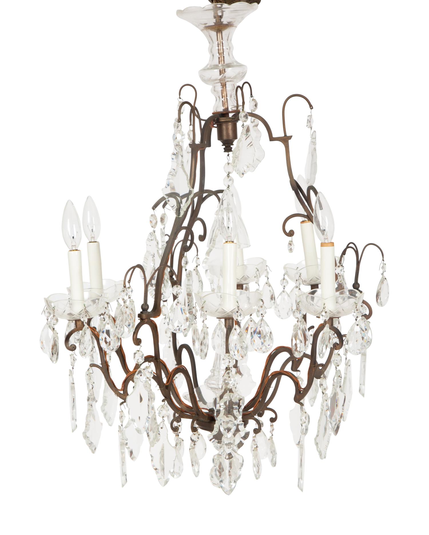 A Louis XV Style Cut Glass and Gilt Metal Chandelier