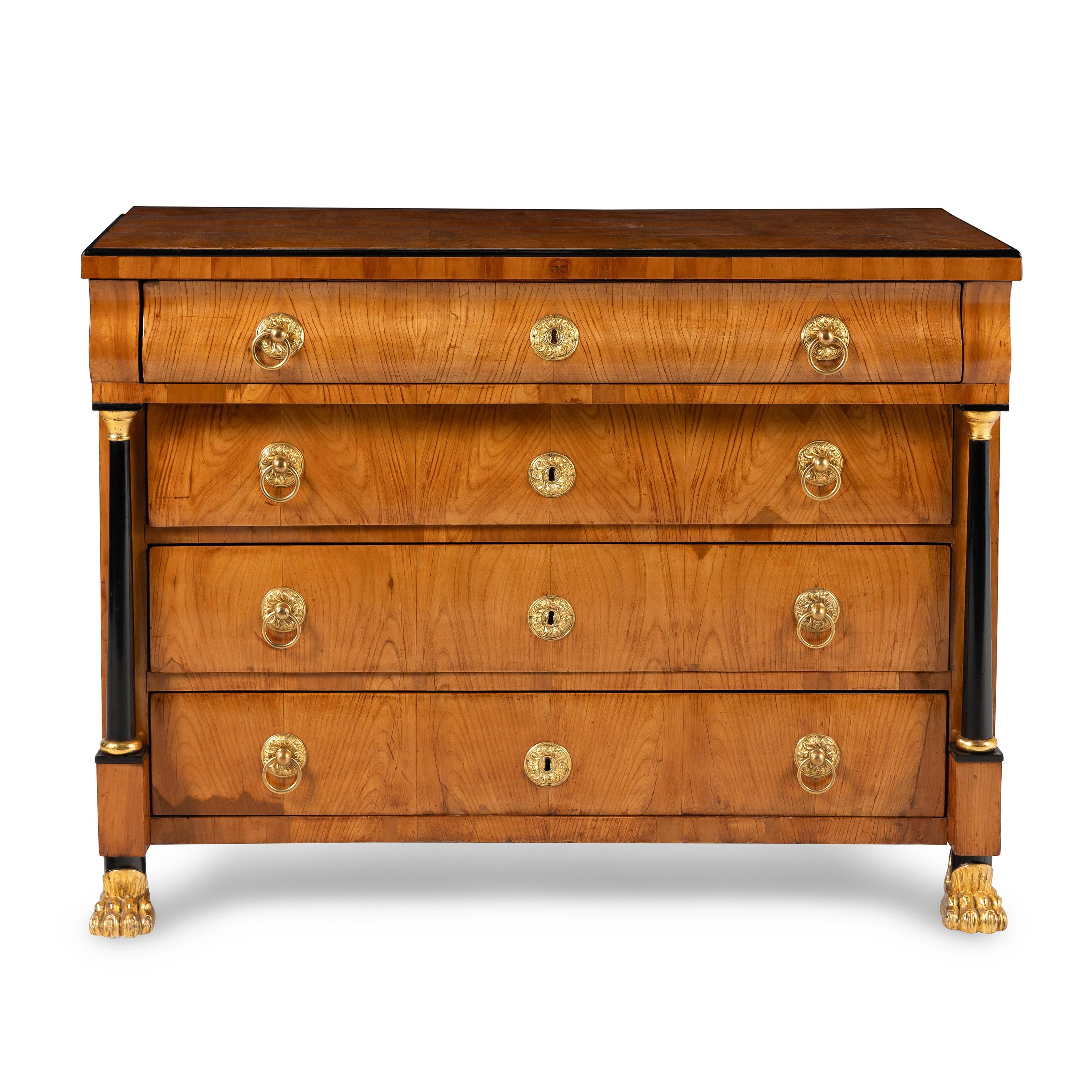 An Austrian Neoclassical Parcel Gilt and Ebonized Ash Commode