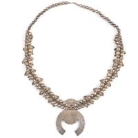 Zuni Silver and Mosaic Inlay Sun Face Squash Blossom Necklace