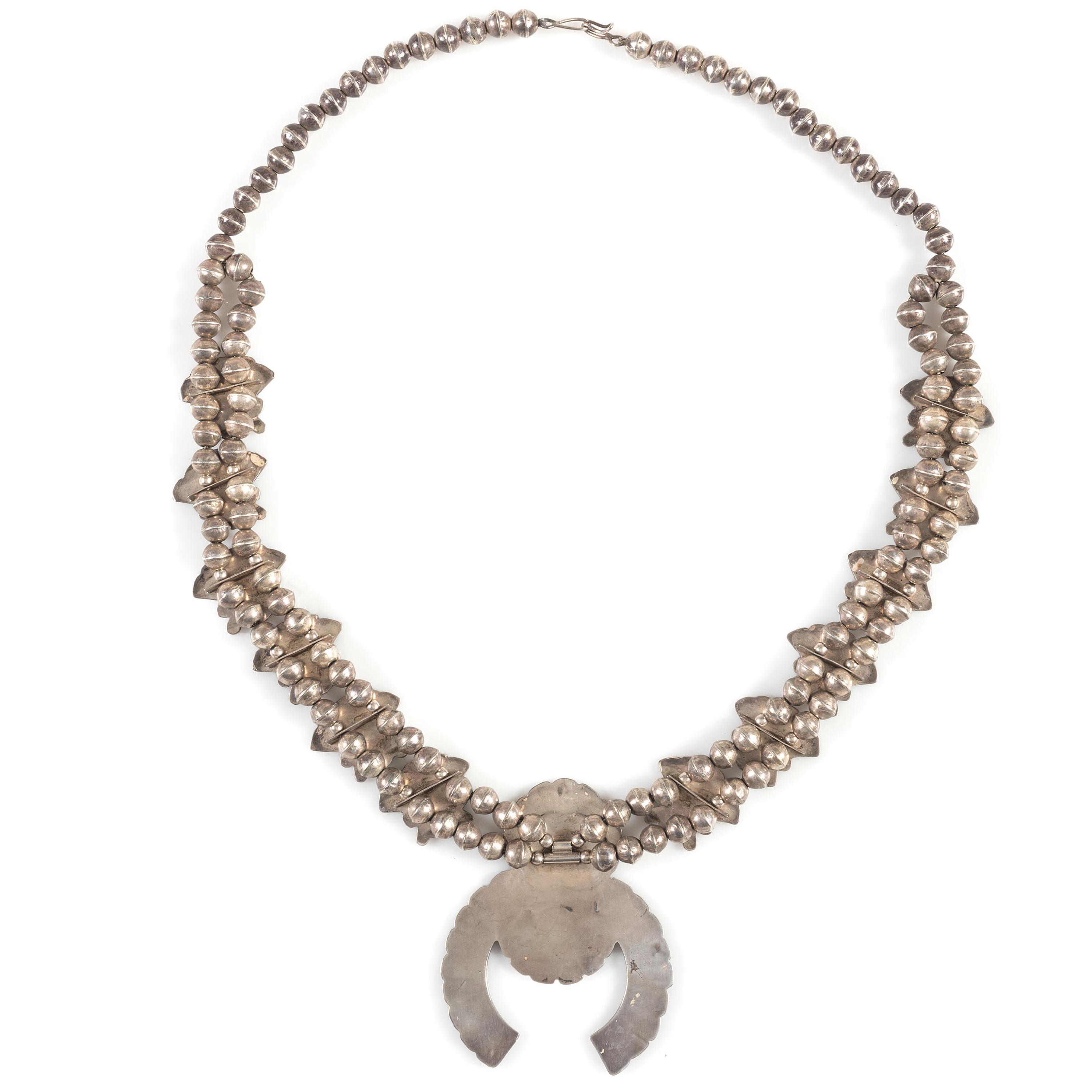 Zuni Silver and Mosaic Inlay Sun Face Squash Blossom Necklace