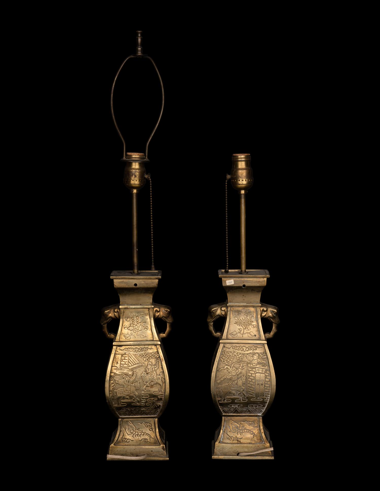 A Pair of Chinese Gilt Bronze Elephant-Head Handled Vases