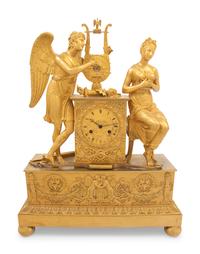 An Empire Gilt Bronze Figural Mantel Clock