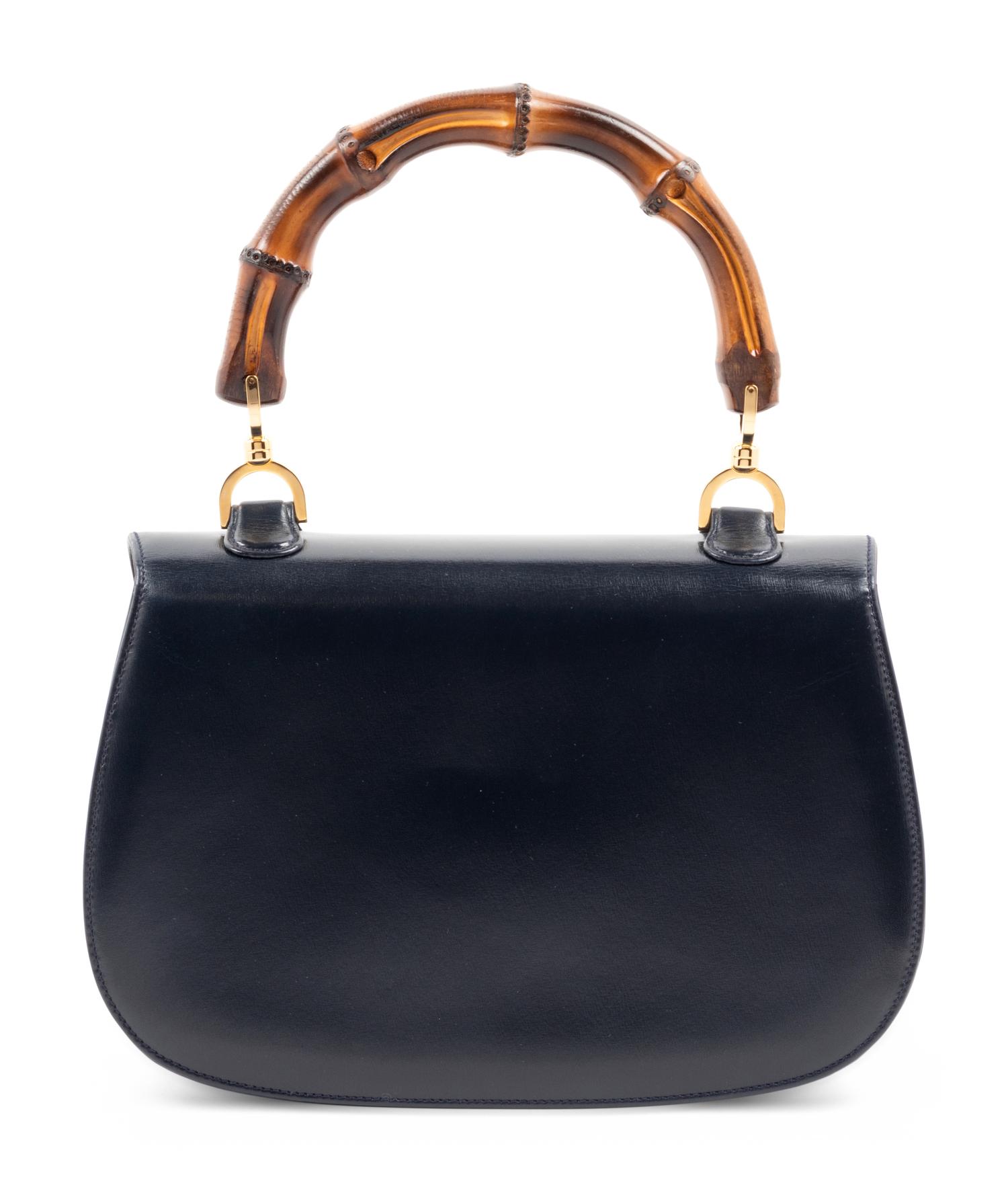Gucci Blue Leather Handbag with Bamboo Handle
