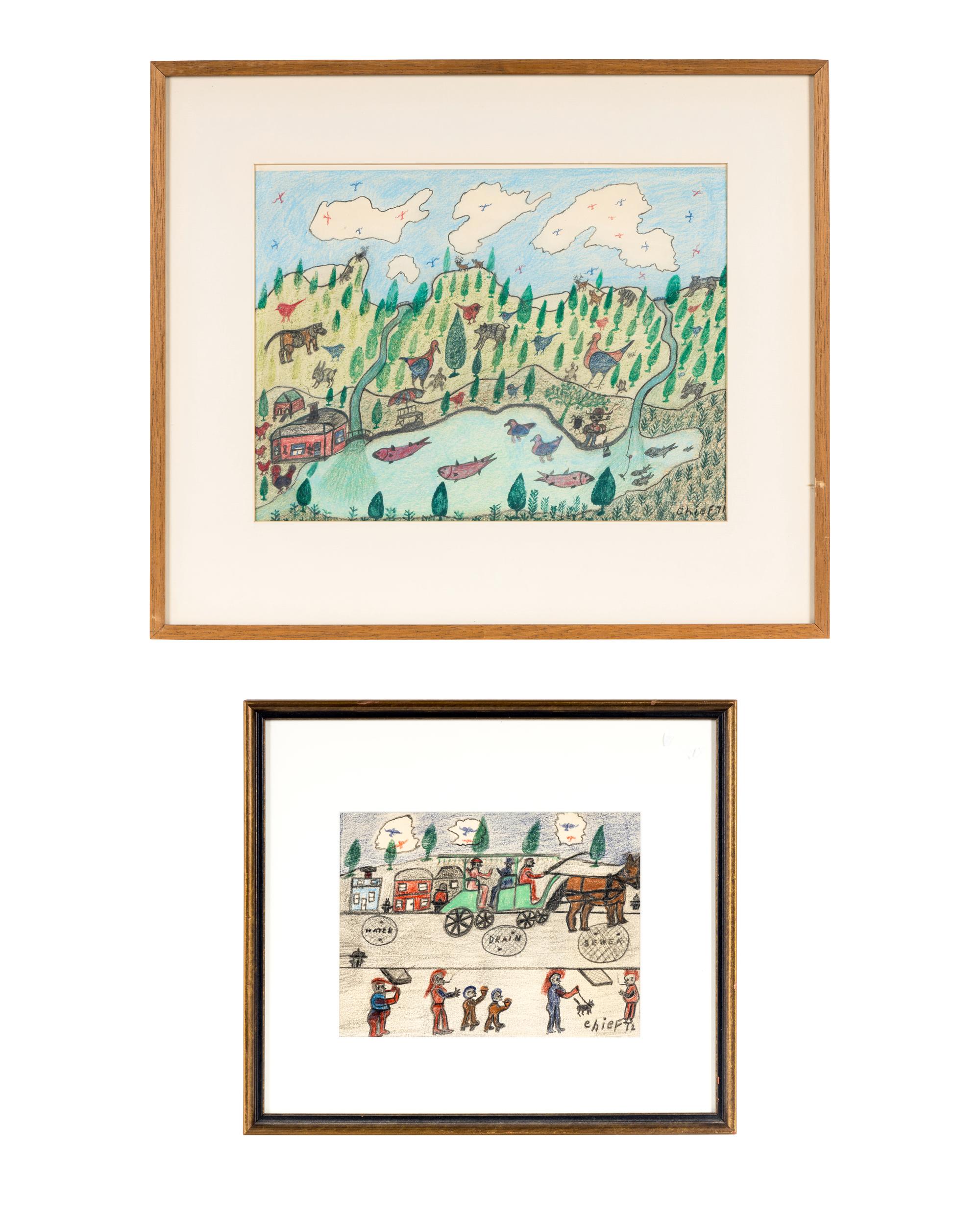 Untitled (Fishing), 1971 and Water, Drain, Sewer , 1972 (two works)