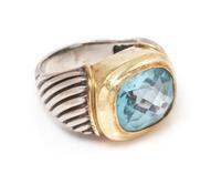 A Sterling Silver, 14 Karat Yellow Gold and Blue Topaz Ring, David Yurman, 8.85 dwts.