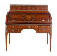 A Louis XVI Style Gilt Bronze Mounted Parquetry Bureau à Cylindre