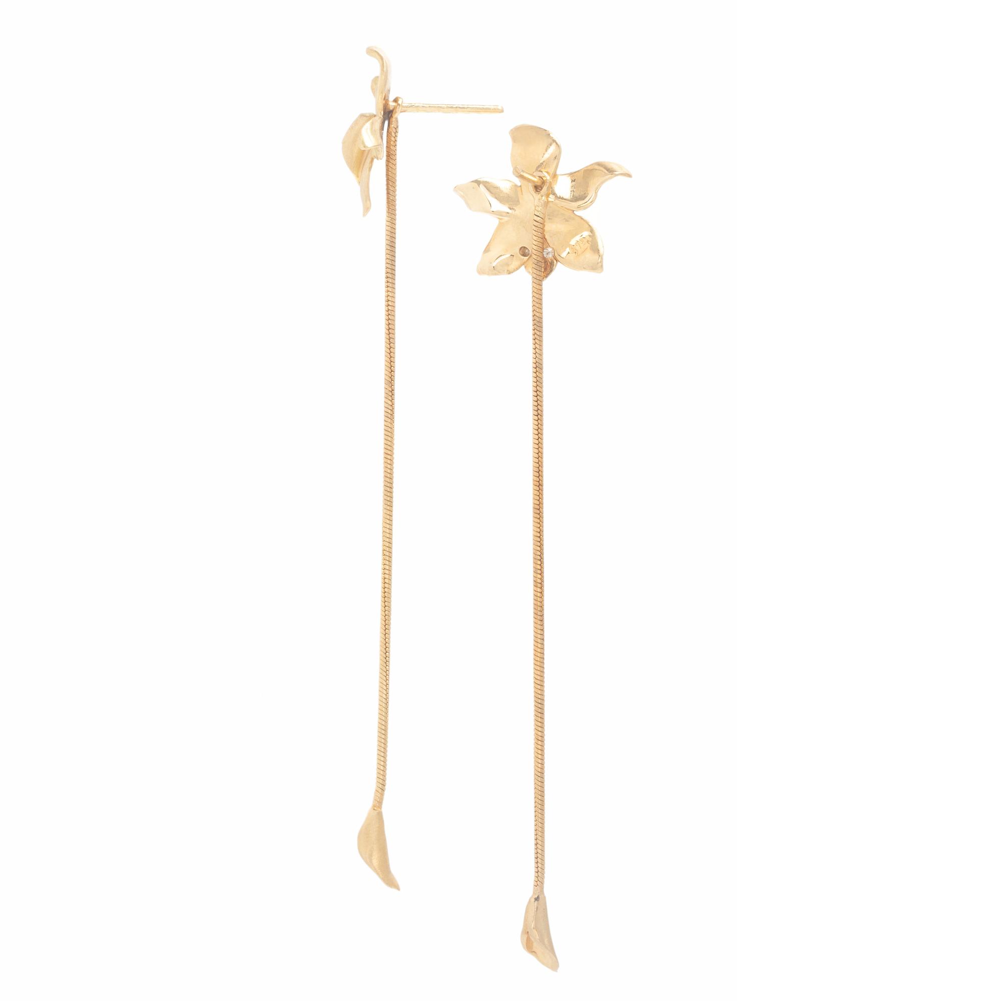 Yellow Gold and Diamond Flower Earrings