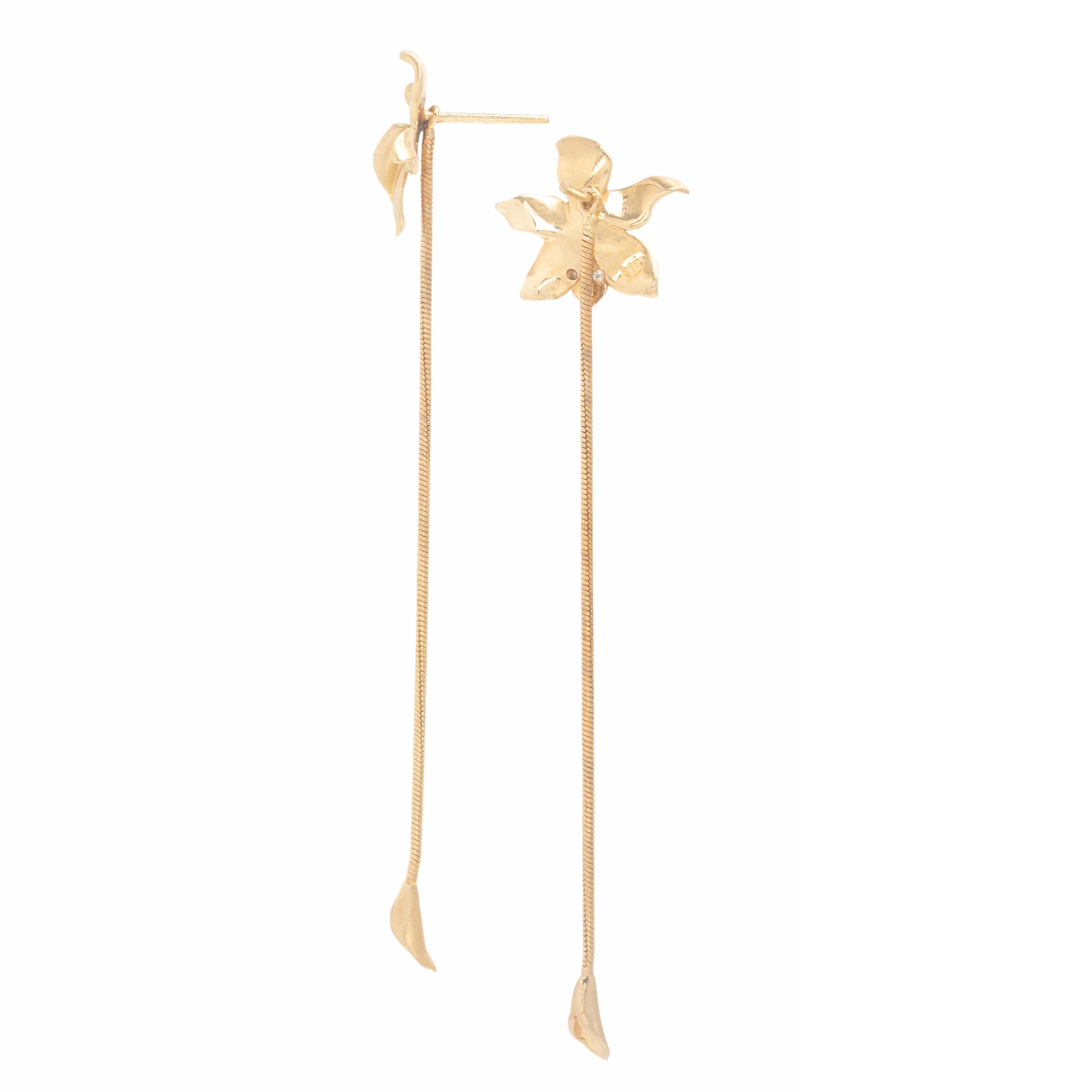 Yellow Gold and Diamond Flower Earrings