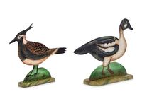 Two Painted Sheet Metal Models of Birds