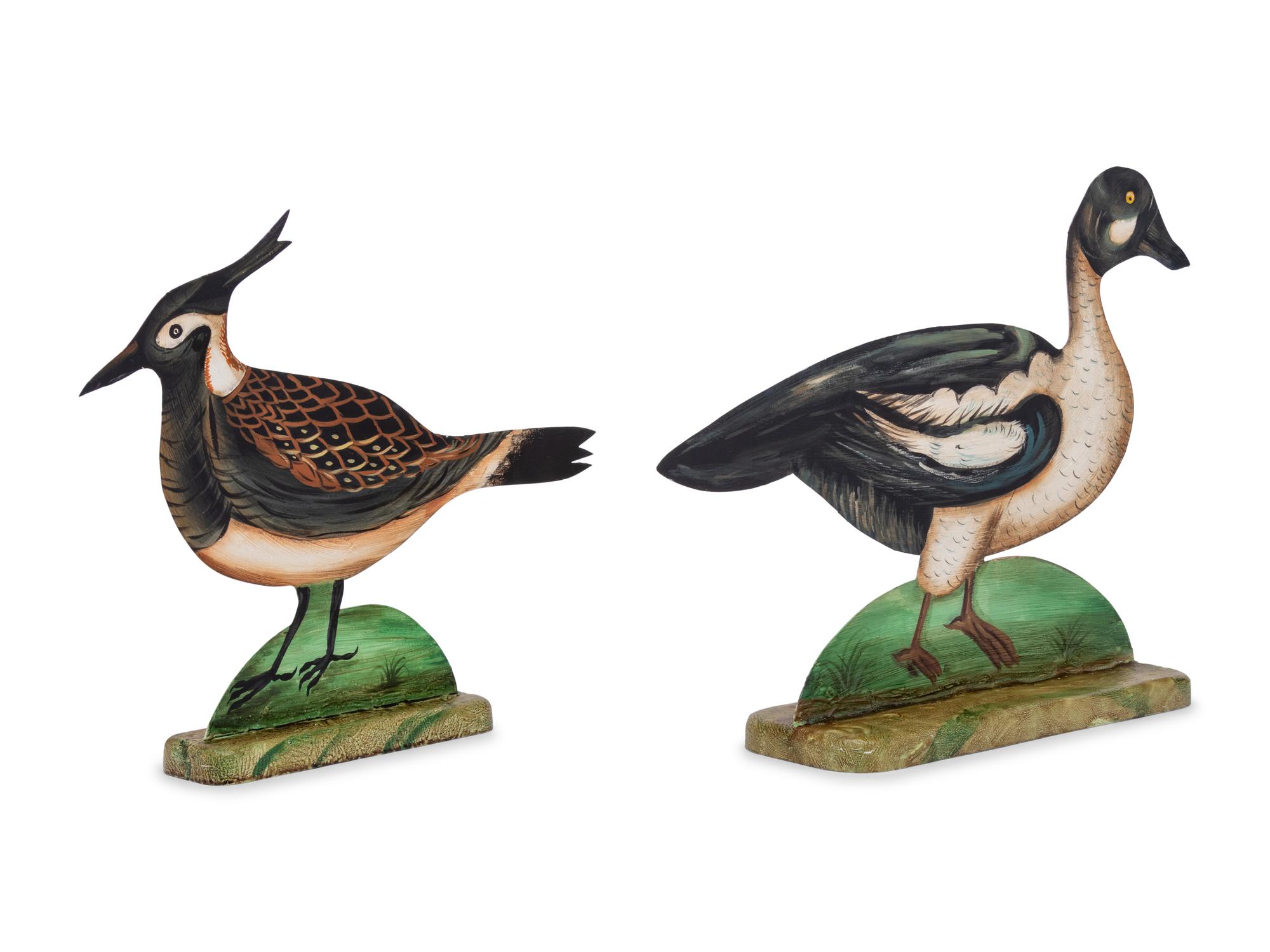 Two Painted Sheet Metal Models of Birds