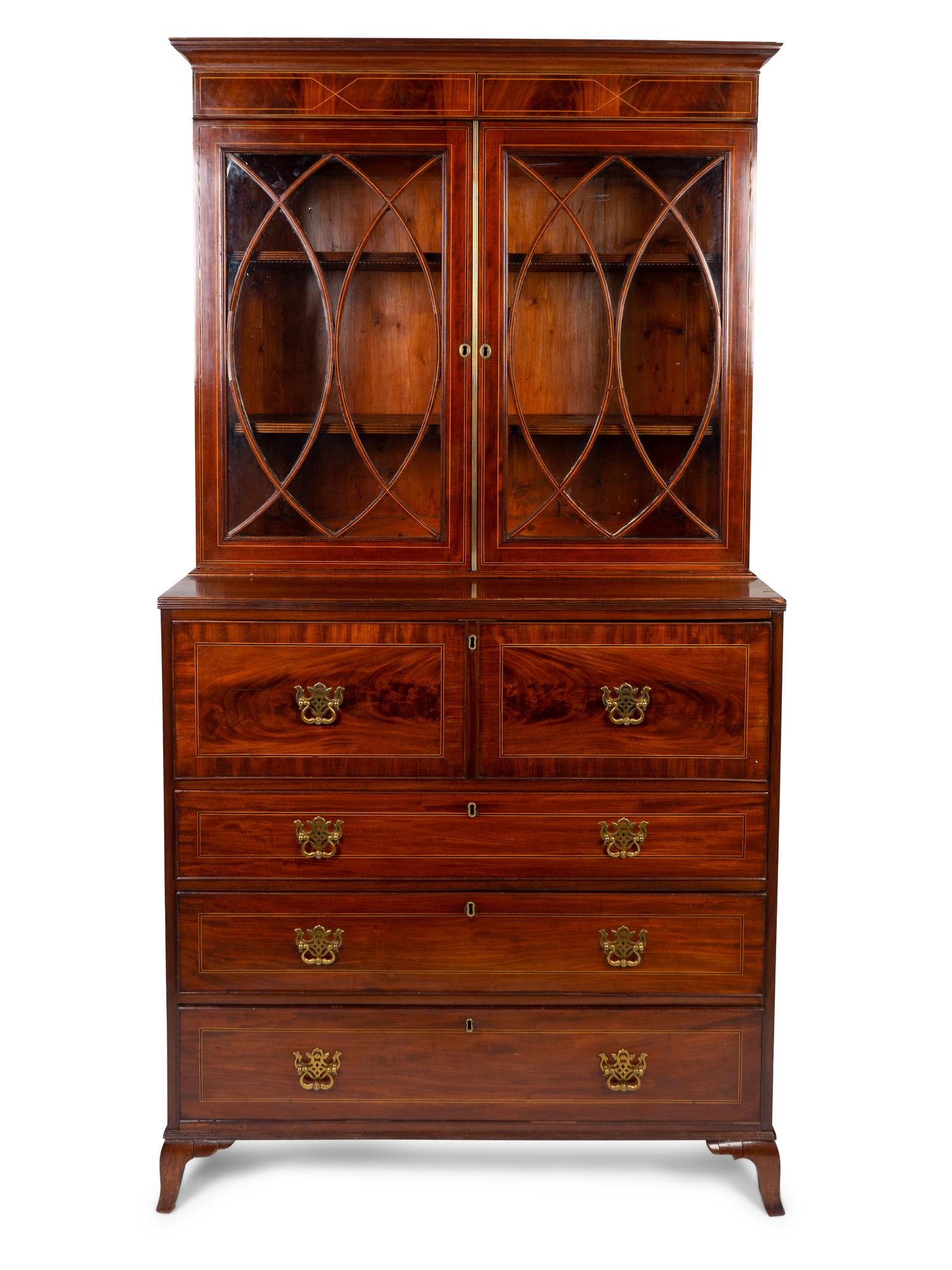 A George III Inlaid Mahogany Secretary Bookcase — 19TH CENTURY