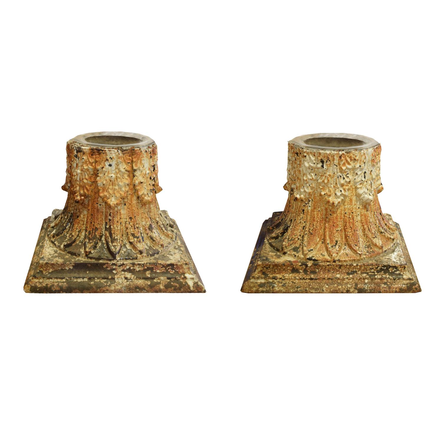 A Pair of Cast Iron Capitals with Candles 13" W x 13" D x 18.75" H — United States, Circa 1880
