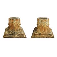 A Pair of Cast Iron Capitals with Candles 13" W x 13" D x 18.75" H — United States, Circa 1880