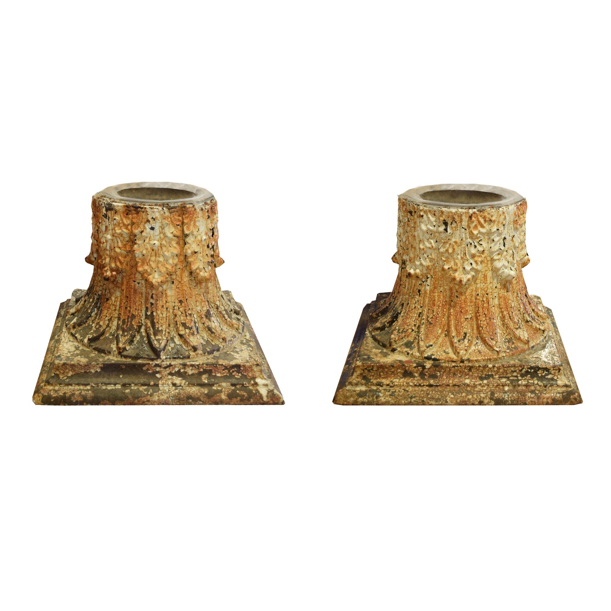 A Pair of Cast Iron Capitals with Candles 13" W x 13" D x 18.75" H — United States, Circa 1880