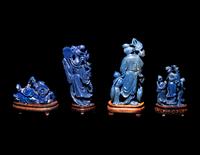 Four Chinese Lapis Lazuli Figural Groups