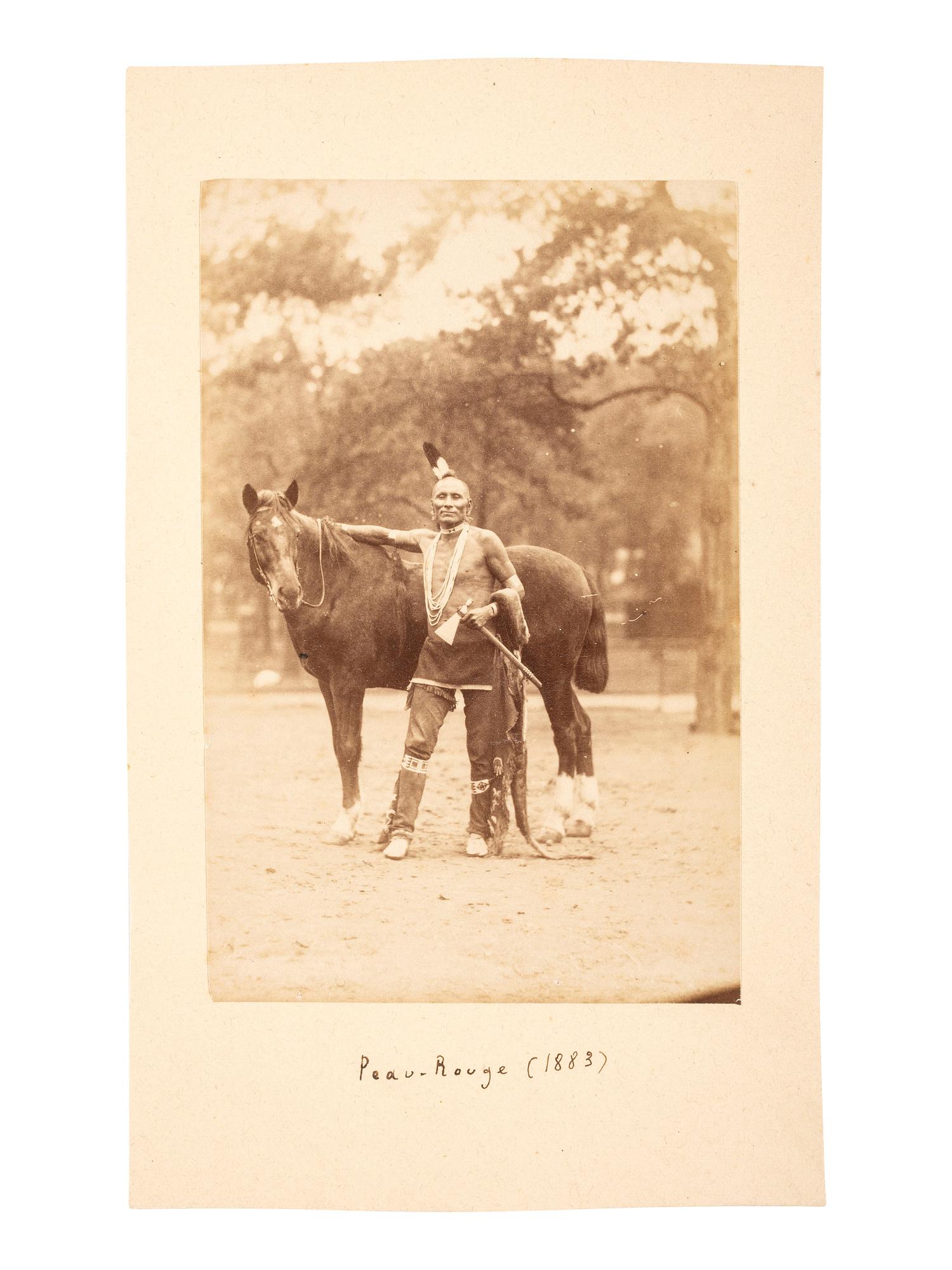 [NATIVE AMERICANS]. [PETIT, Pierre (1832-1909), photographer]. Albumen photograph of Omaha warrior, Standing Bear, with horse. Paris: 1883.