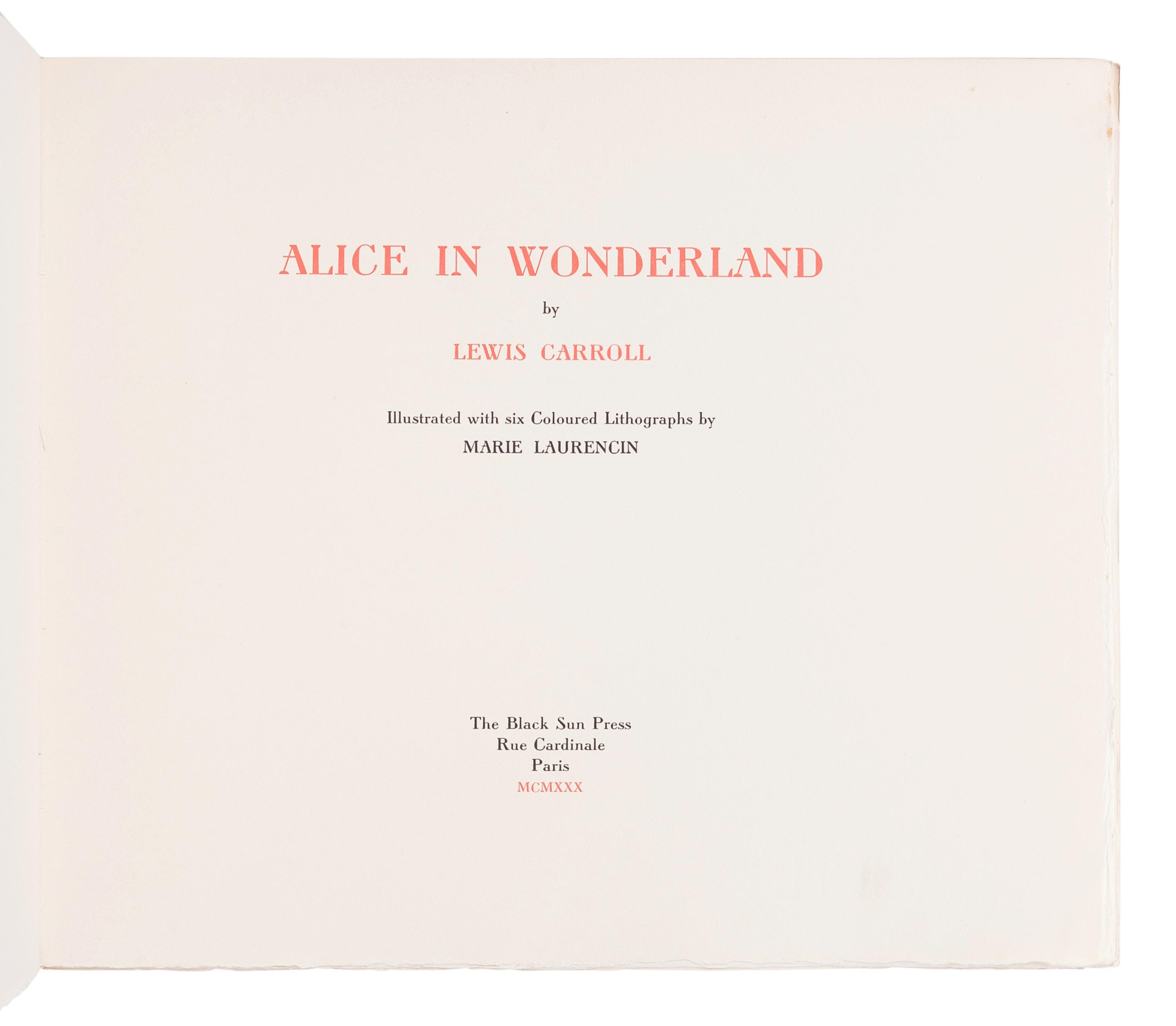 [BLACK SUN PRESS]. LAURENCIN, Marie (1883-1956), illustrator. DODGSON, Charles Lutwidge (1832-1898). Alice in Wonderland. Paris: The Black Sun Press, 1930.
