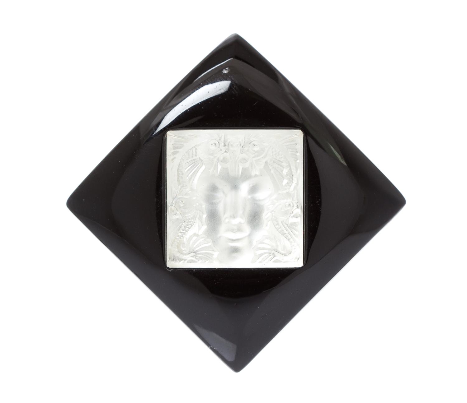 A Molded Glass "Masque De Femme" Brooch, Lalique, 10.40 dwts.