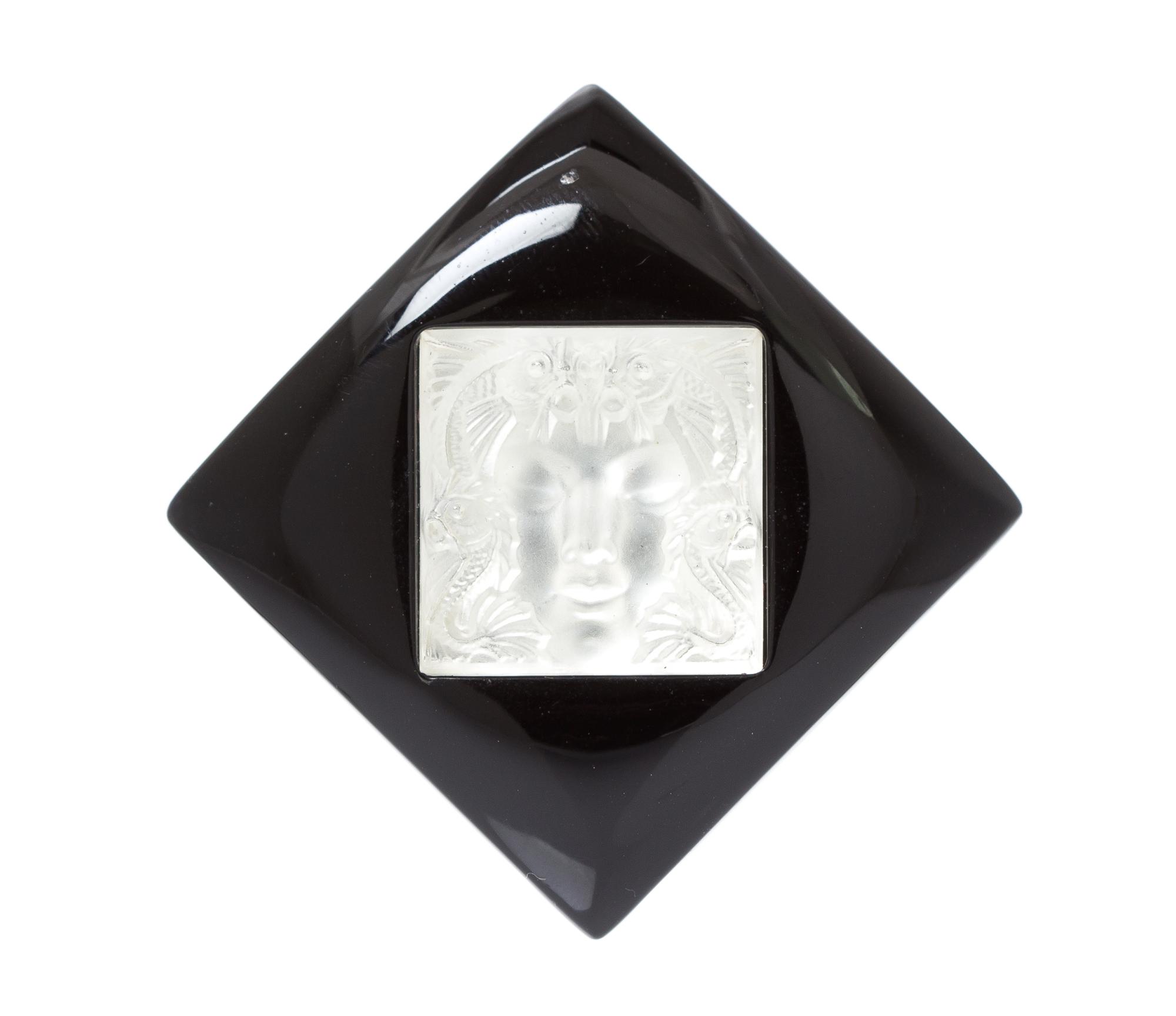 A Molded Glass "Masque De Femme" Brooch, Lalique, 10.40 dwts.