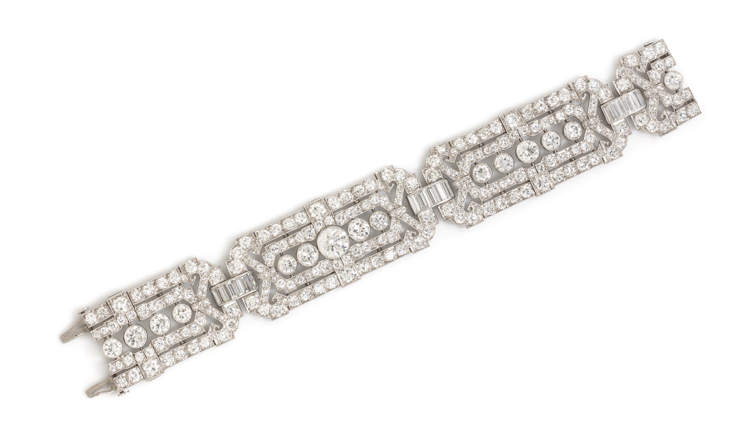 An Art Deco Platinum and Diamond Bracelet, 37.95 dwts.