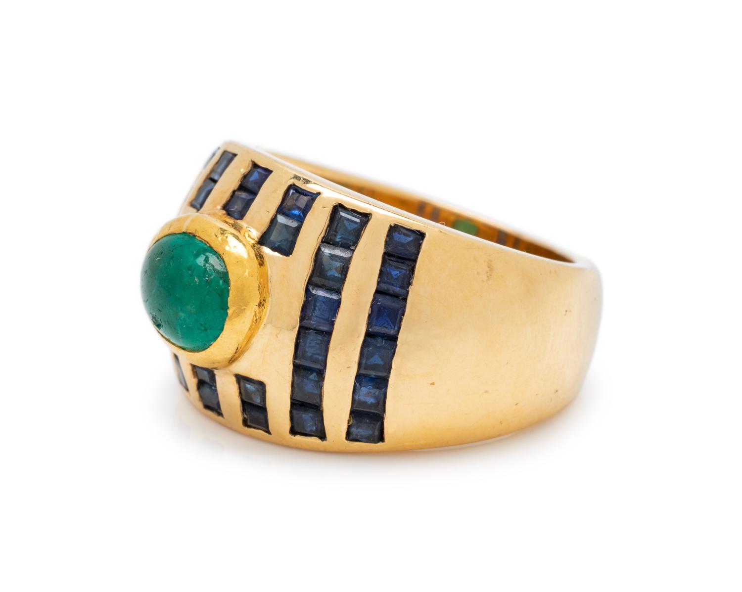 FRENCH, EMERALD AND SAPPHIRE RING