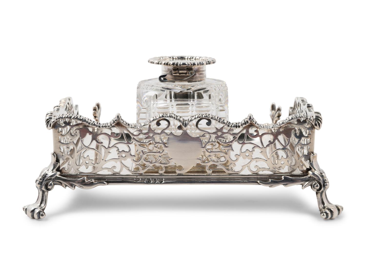 A Silver-Plate and Cut Glass Ink Well