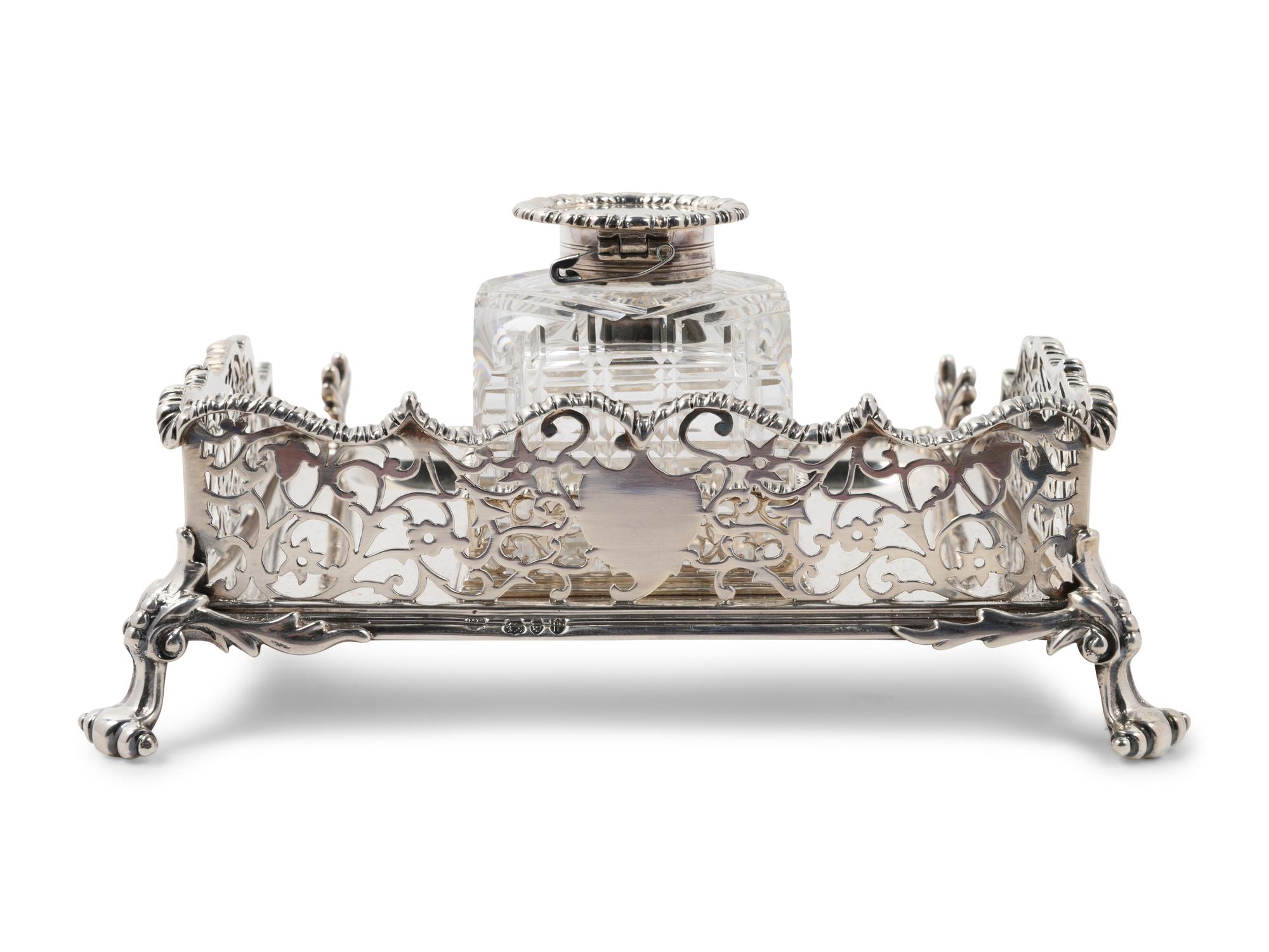 A Silver-Plate and Cut Glass Ink Well