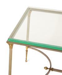 A Neoclassical Style Steel and Brass Glass Top Coffee Table in the Manner of Maison Jansen