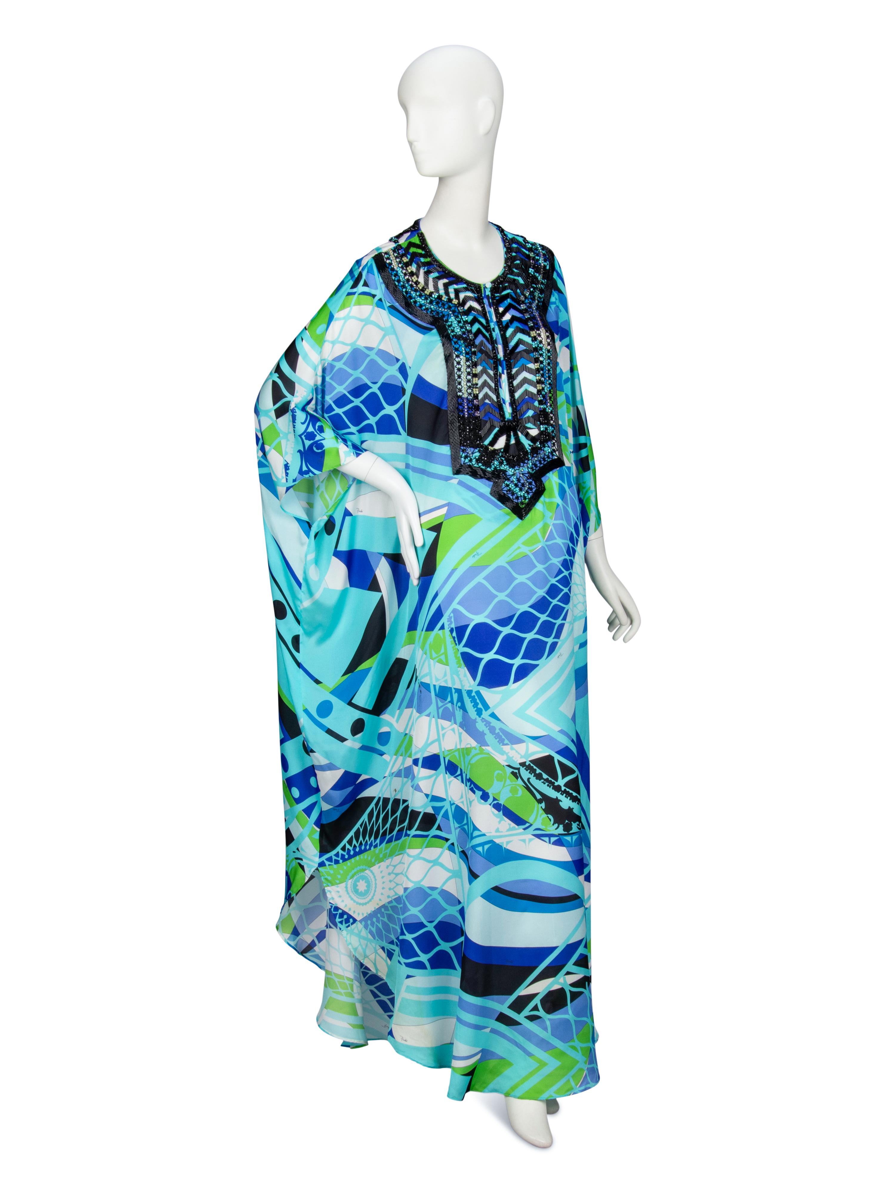 EMILIO PUCCI, EMBELLISHED PRINTED SILK KAFTAN