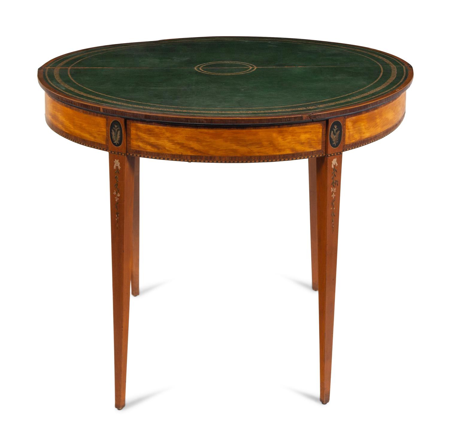 An Edwardian Painted Satinwood Flip-Top Game Table