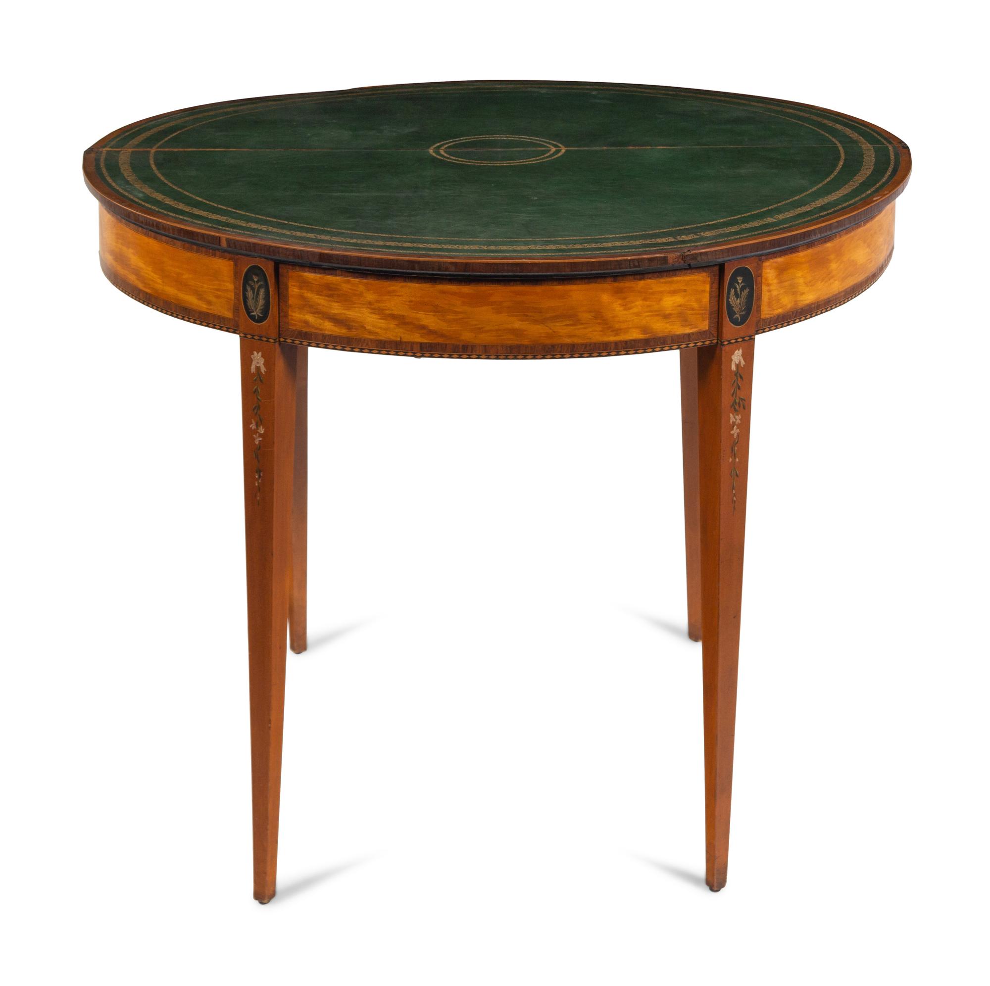 An Edwardian Painted Satinwood Flip-Top Game Table
