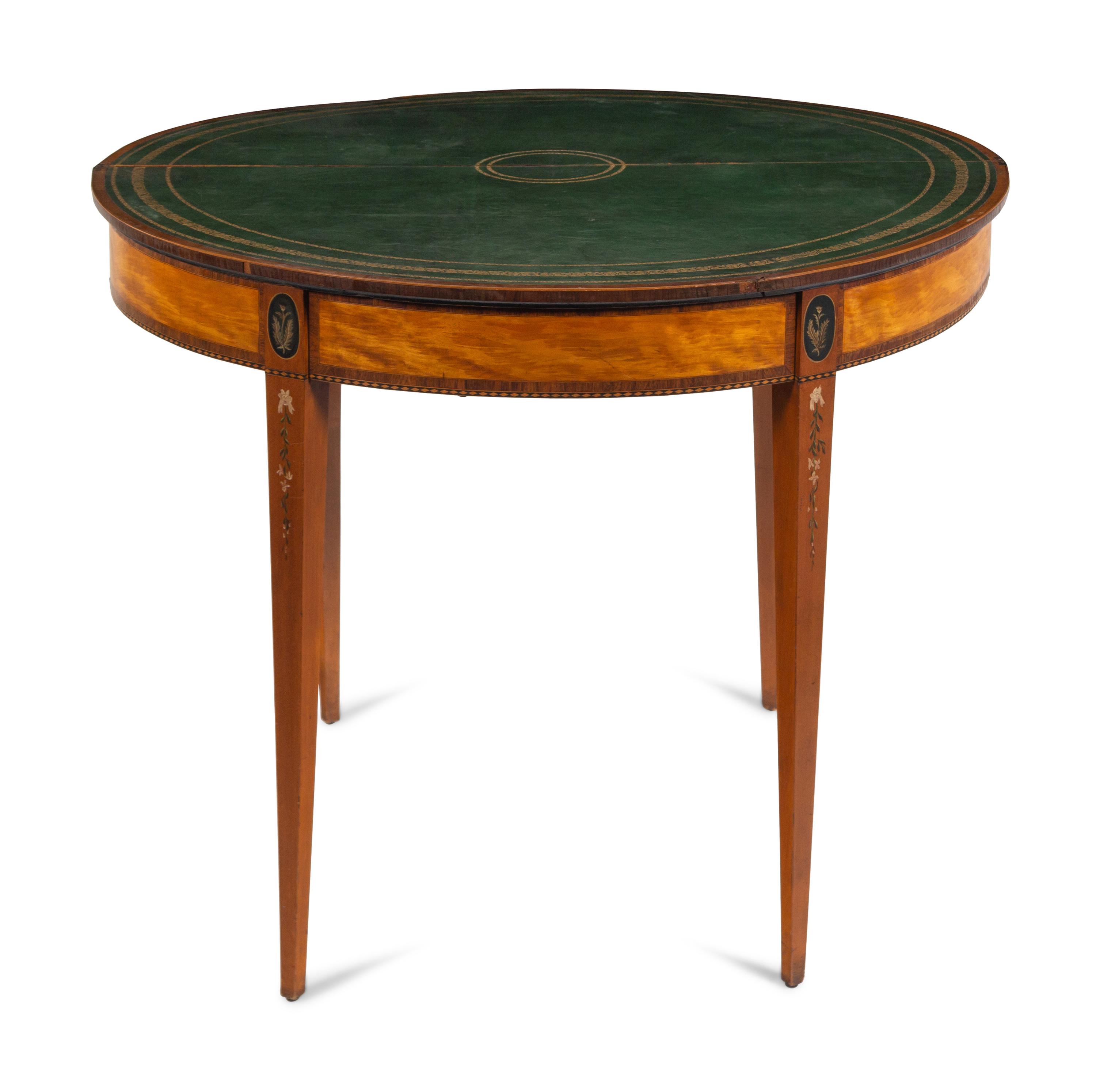 An Edwardian Painted Satinwood Flip-Top Game Table
