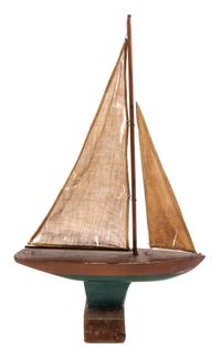 A Painted Model of a Sailboat Height 23 1/2 width 13 1/2 inches. — 19TH CENTURY
