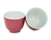 A Pair of Chinese Ruby Red Glazed Porcelain Cups, Jiaqing Period 清嘉慶 胭脂紅釉杯一對