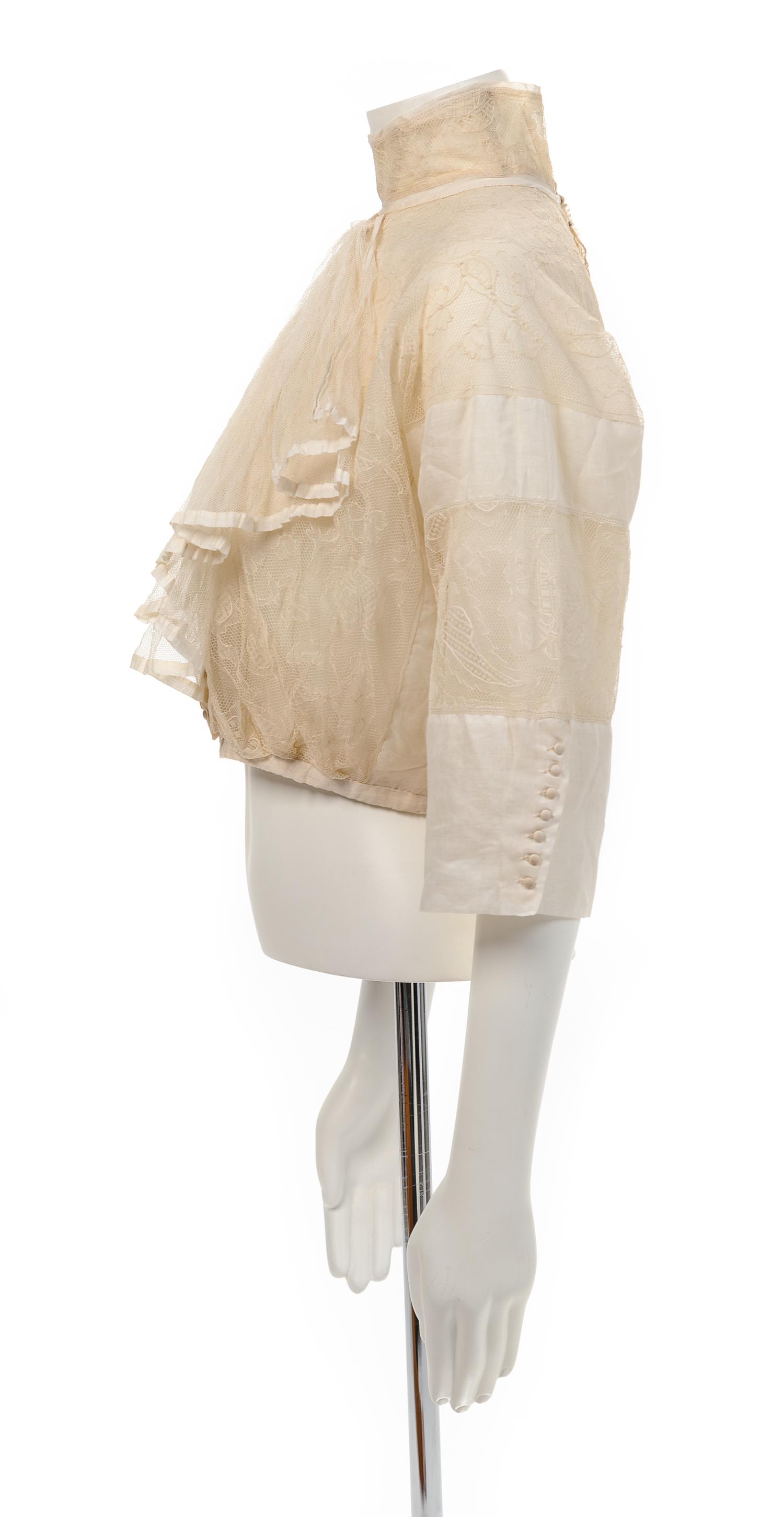 Jacques Doucet Sheer Lace and Cotton Blouse, 1910-20s Haute Couture No size label