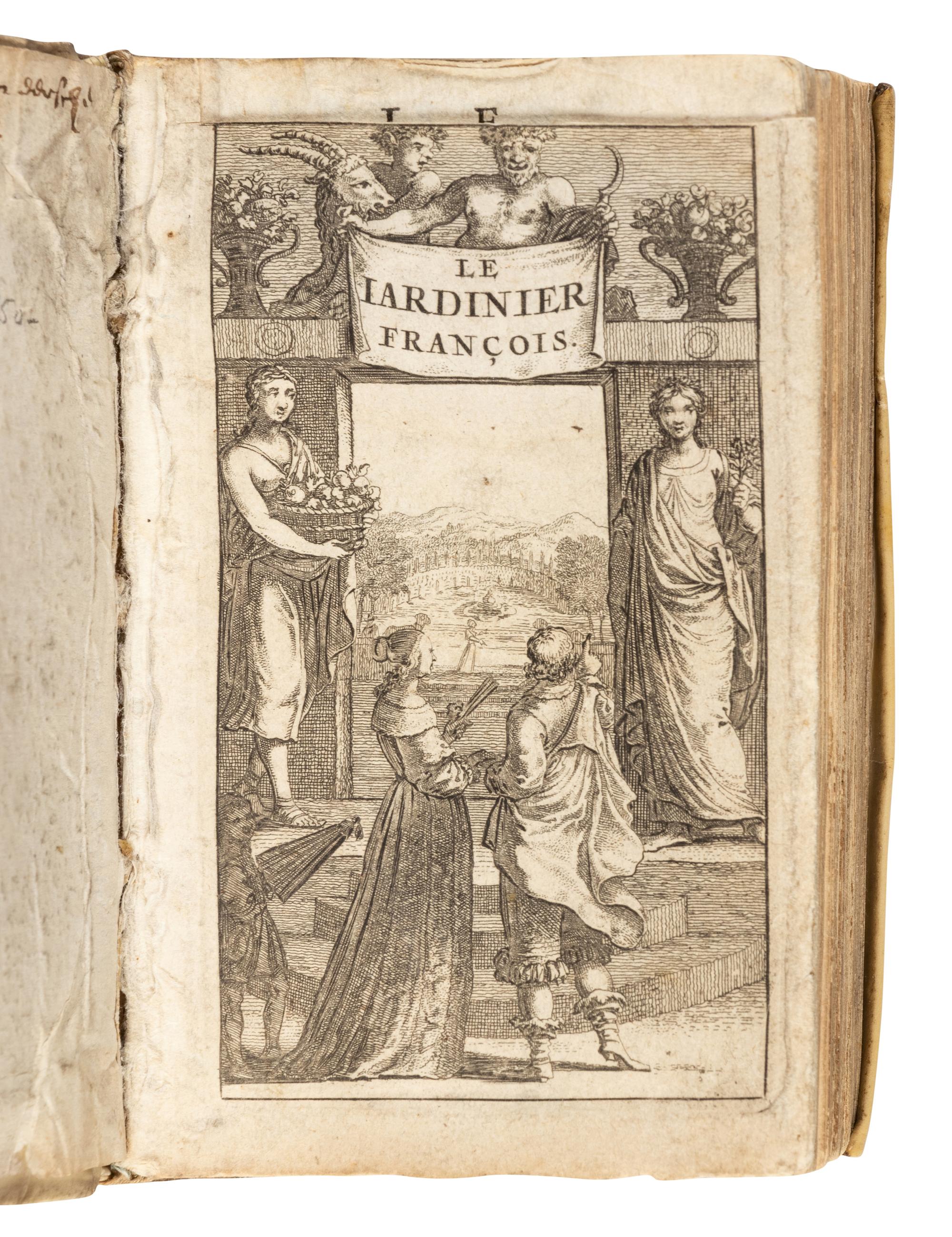 [BONNEFONS, Nicolas de]. Le jardinier François, qui enseigne à cultiver les Arbres, & Herbes Potageres... Sixiesme edition . Amsterdam: Jean Blaeu, 1660.