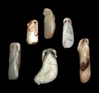 Six Chinese Celadon Jade Carvings of Melons